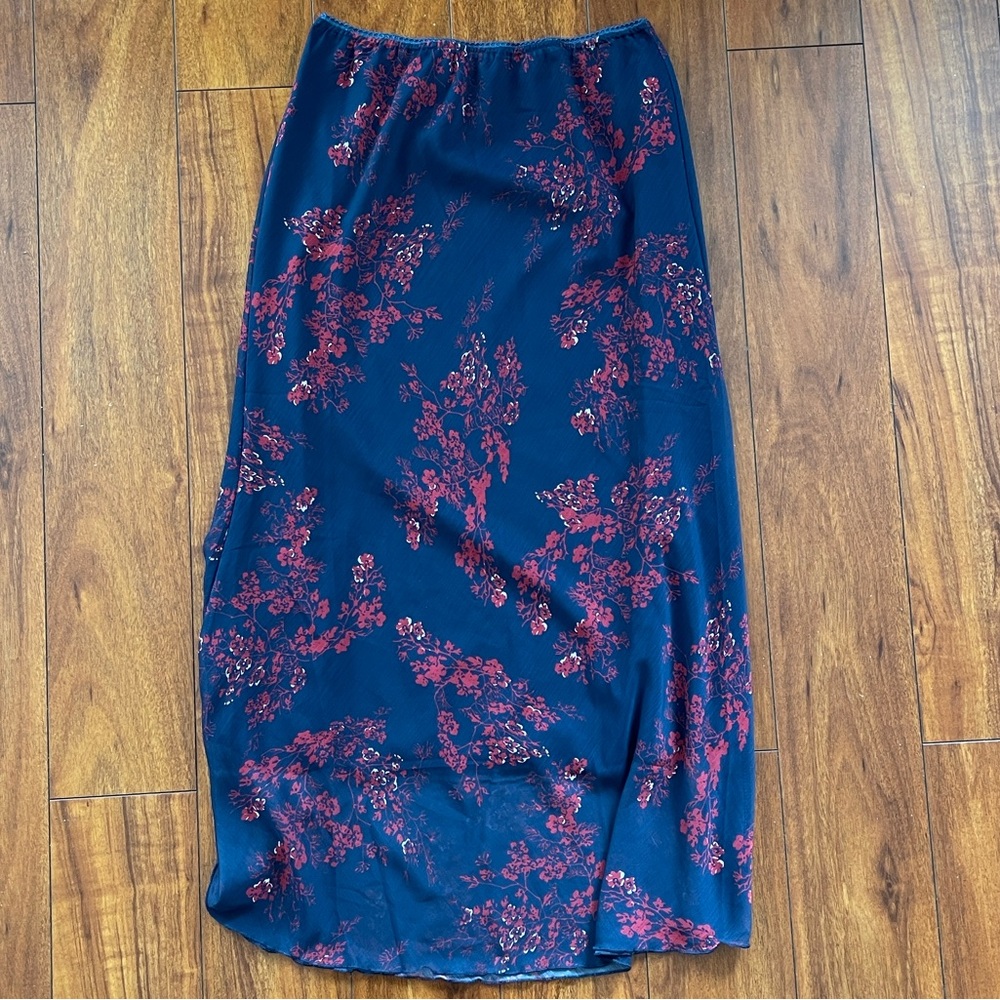 Vintage Y2K Floral Navy Blue Skirt Size L